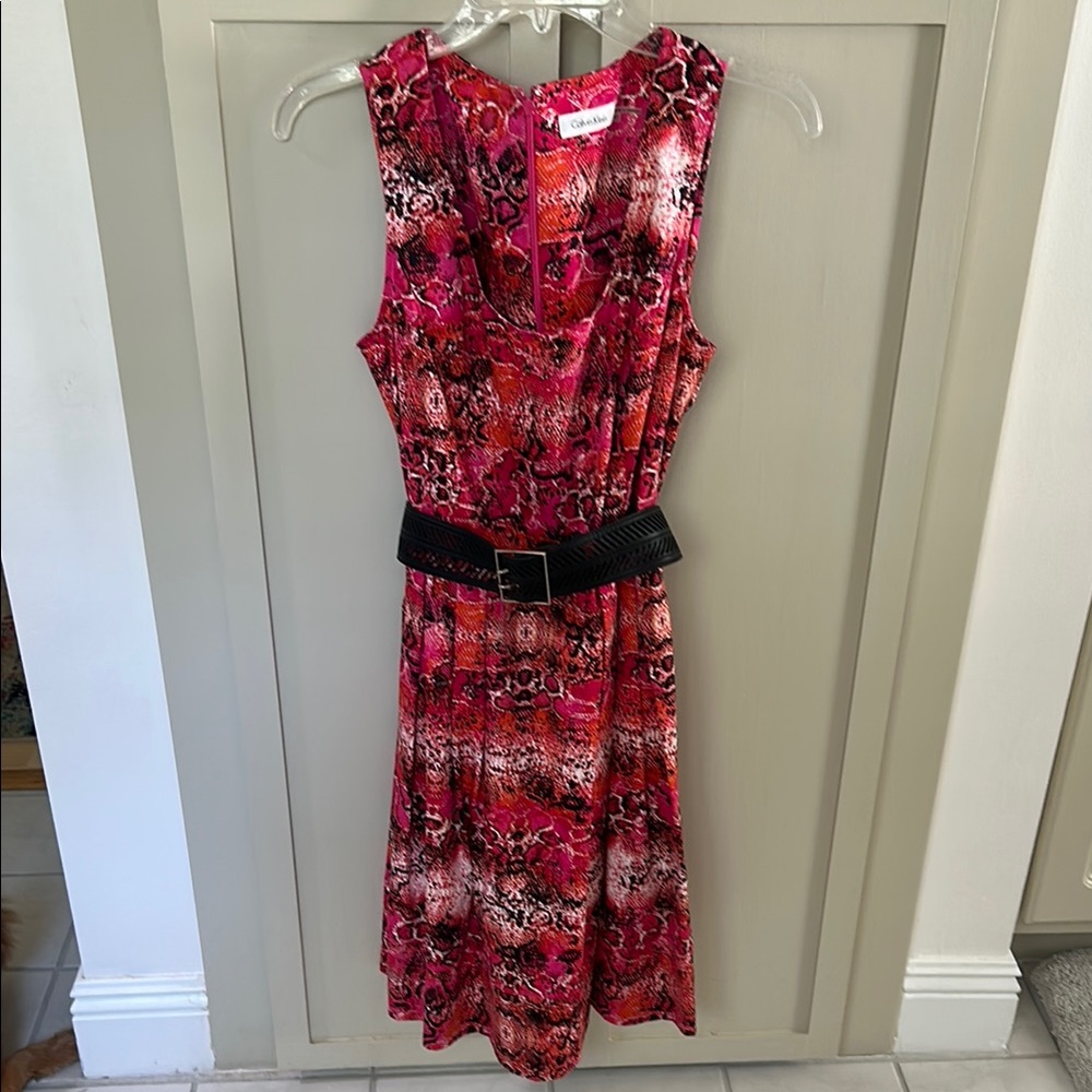 Calvin Klein Red and Pink Sleeveless Dress